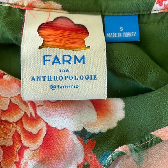 Farm Rio Anthropologie Elinor Tunic Dress Ruffles Long Sleeves Green Pink SMALL - Picture 11 of 14